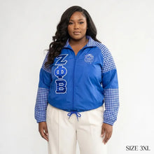 Load image into Gallery viewer, PRE-ORDER - Zeta Phi Beta Sorority Lightweight Houndstooth Windbreaker Jacket - Royal Blue
