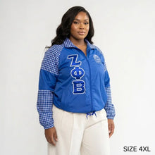 Load image into Gallery viewer, PRE-ORDER - Zeta Phi Beta Sorority Lightweight Houndstooth Windbreaker Jacket - Royal Blue