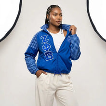 Load image into Gallery viewer, PRE-ORDER - Zeta Phi Beta Sorority Lightweight Houndstooth Windbreaker Jacket - Royal Blue