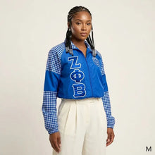 Load image into Gallery viewer, PRE-ORDER - Zeta Phi Beta Sorority Lightweight Houndstooth Windbreaker Jacket - Royal Blue