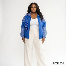 Load image into Gallery viewer, PRE-ORDER - Zeta Phi Beta Sorority Lightweight Houndstooth Windbreaker Jacket - Royal Blue
