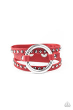 Load image into Gallery viewer, Paparazzi Studded Statement-Maker - Red Bracelet
